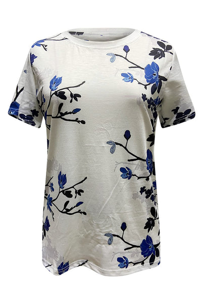 Floral Print Round Neck Short Sleeve T Shirt