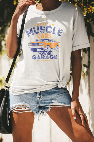 Casual Letter and Car Print Graphic Tee