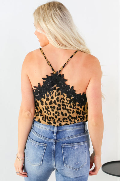 Print Lace Contrast Spaghetti Strap Cami Top