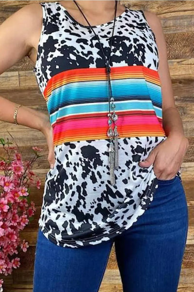 Multicolor Cow Serape Tank Top