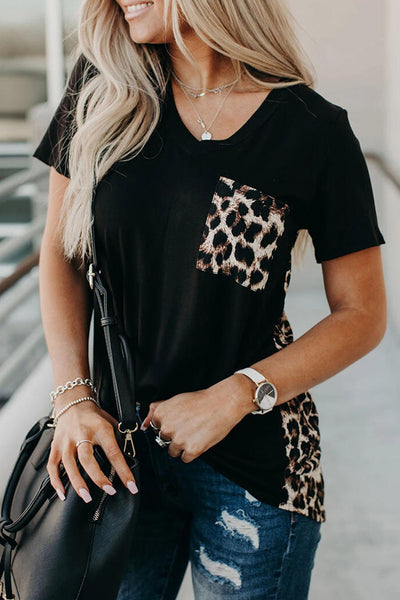 Wihte Leopard Printed Splicing T-Shirt