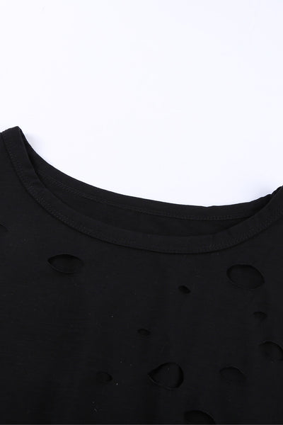 Holes Crew Neck Cotton Mixed T-shirt