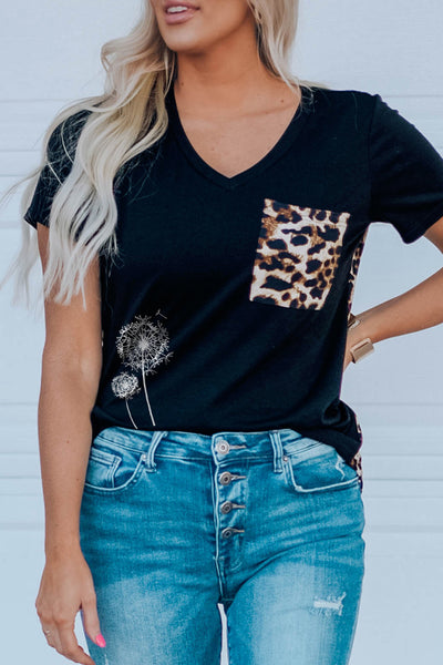 Wihte Leopard Printed Splicing T-Shirt