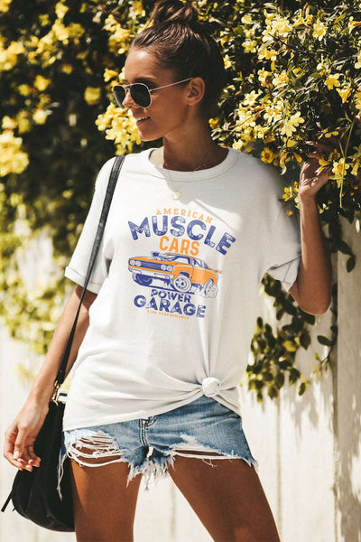 Casual Letter and Car Print Graphic Tee