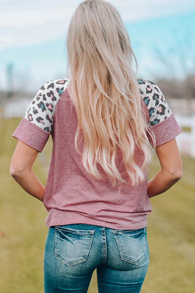 Lace up Leopard Sleeve T Shirt