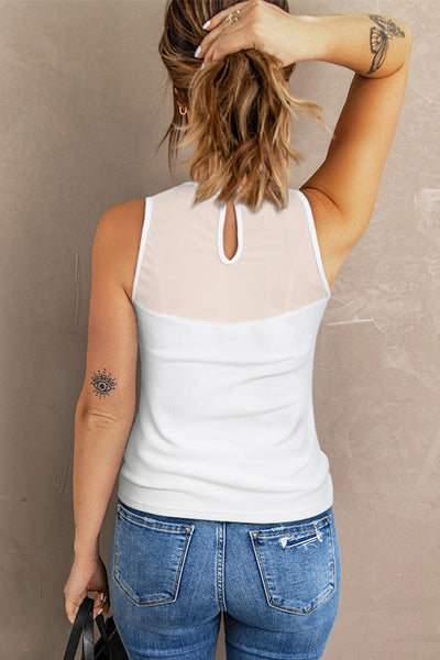 Strappy Mesh Splicing Ribbed Tank Top