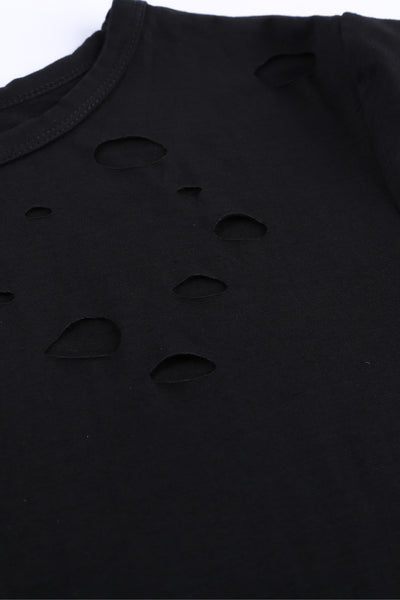 Holes Crew Neck Cotton Mixed T-shirt