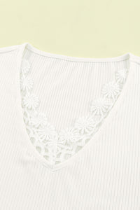 Lace Crochet Ribbed V Neck Tank Top