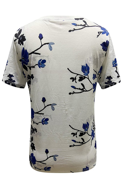 Floral Print Round Neck Short Sleeve T Shirt