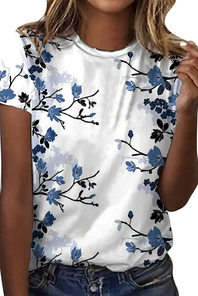 Floral Print Round Neck Short Sleeve T Shirt