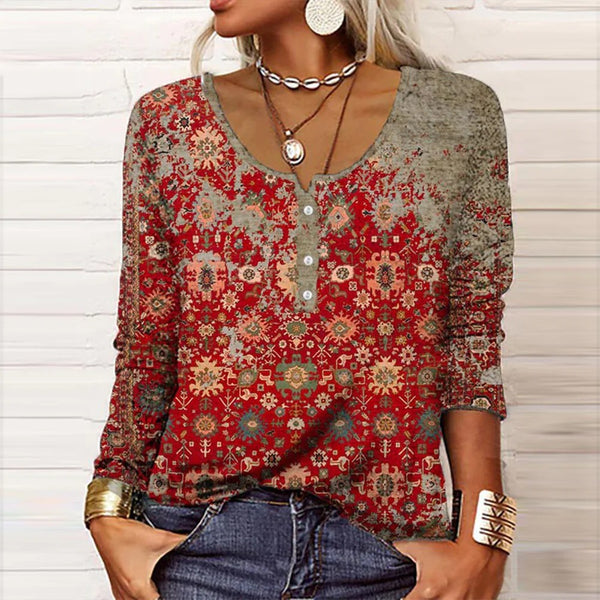 Retro Autumn Aztec Print Long Sleeve Top