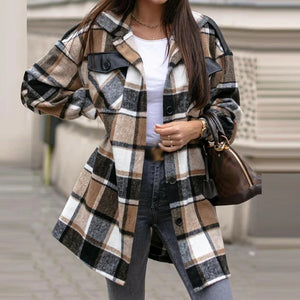 Stylish Check Print Coffee Outerwear