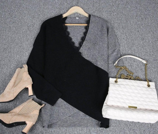 Draped in Style Color Block Long Sleeve Sweater