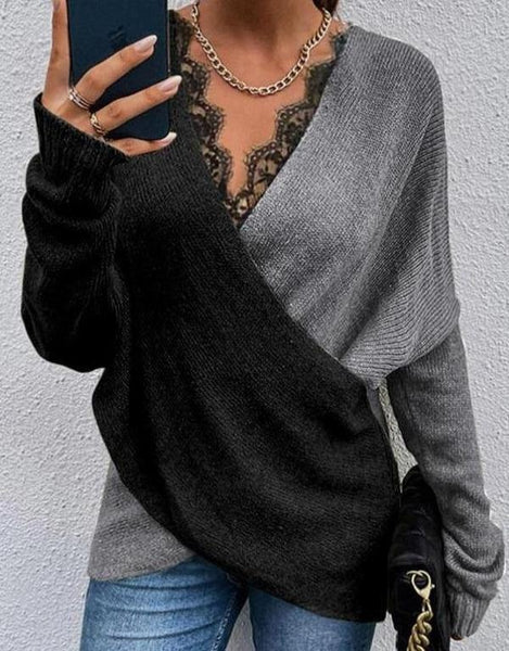 Draped in Style Color Block Long Sleeve Sweater