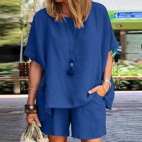 Cool Short Sleeve Solid color Two Piece Set