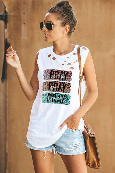 Broken Hole Detail Sleeveless Crew Neck Tank Top