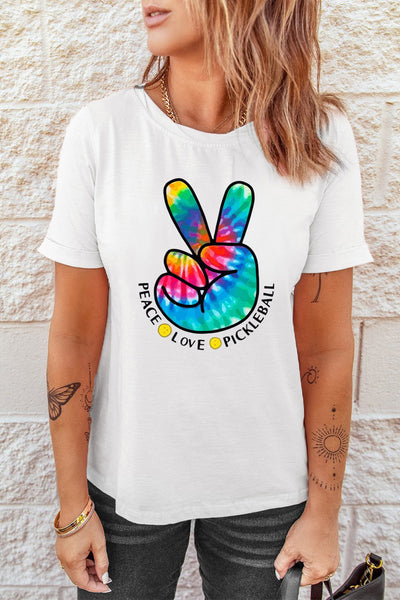 Tie Dyed Gesture Letter Print Short Sleeve T Shirt