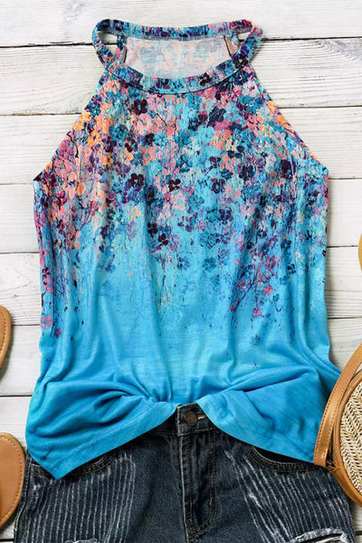 Floral Print Halter Neck Tank Top