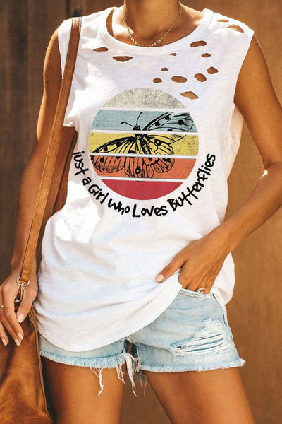 Broken Hole Detail Sleeveless Crew Neck Tank Top