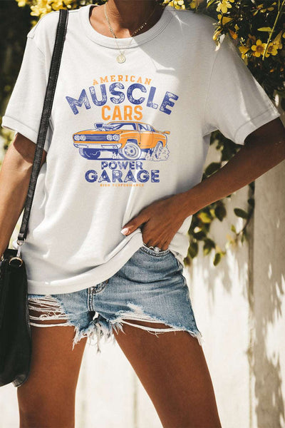 Casual Letter and Car Print Graphic Tee