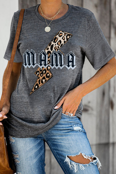 Mama Letter Leopard Print Graphic T-Shirt