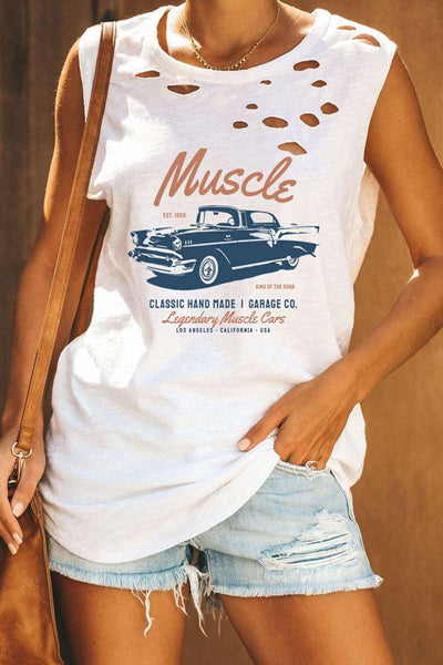 Broken Hole Detail Sleeveless Crew Neck Tank Top