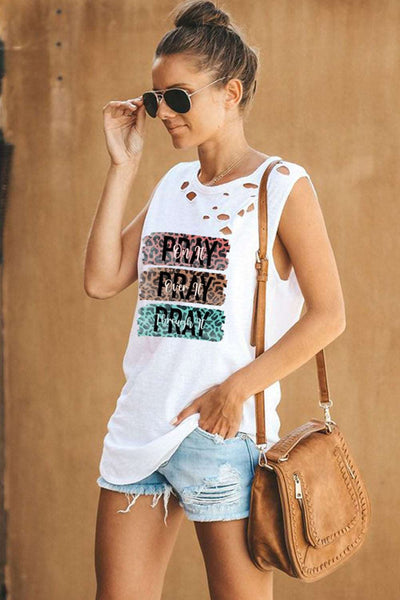 Broken Hole Detail Sleeveless Crew Neck Tank Top