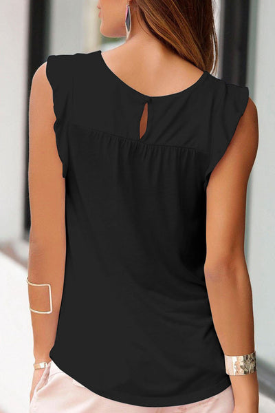 Keyhole Back Ruffled Sleeveless Top