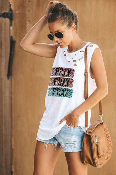 Broken Hole Detail Sleeveless Crew Neck Tank Top