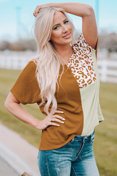 Leopard Colorblock Short Sleeve Top