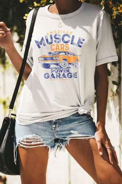 Casual Letter and Car Print Graphic Tee